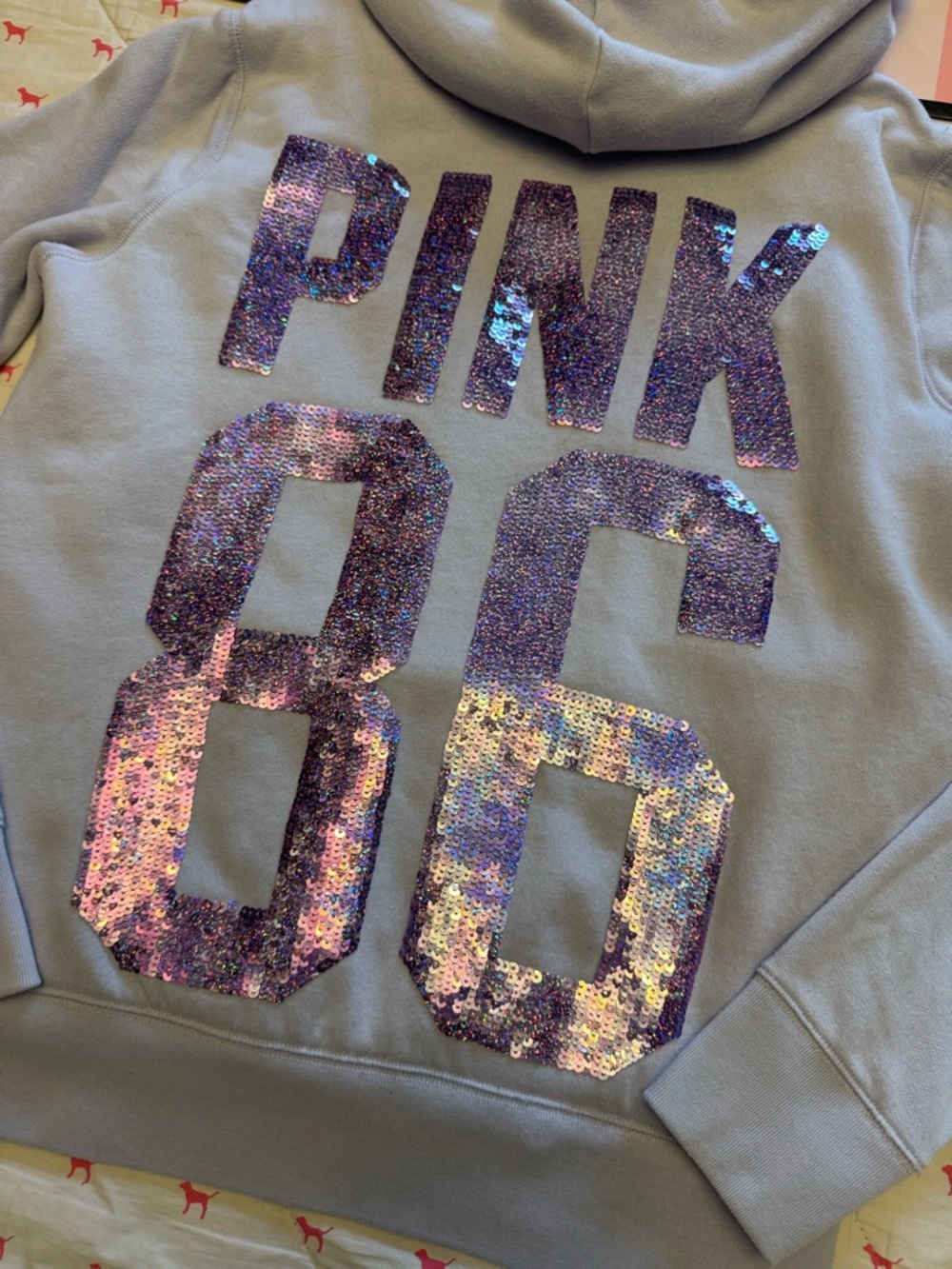 ❌SOLD❌VS PINK VINTAGE Y2K FUR LINED ZIP HOODIE SWEATSHIRT PURPLE 86 BLING LOGO - Picture 2 of 11